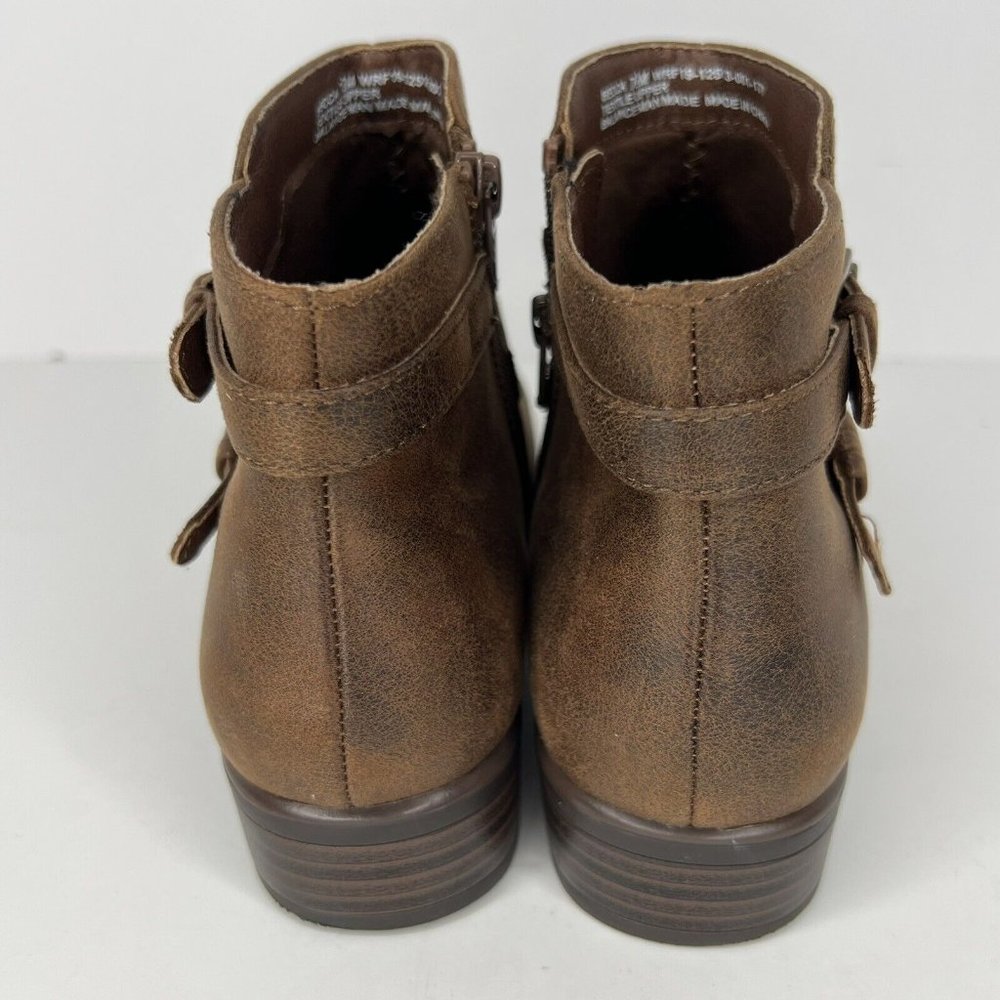 Yuu Becca Women's Size 7.5 Shoes Whiskey Brown Low Heeled Zippered Ankle Booties - Picture 4 of 10